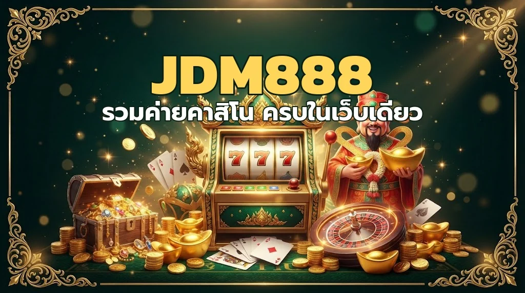 หน้าปก jdm888 รวมค่ายคาสิโนและสล็อตครบในเว็บเดียว ธีมทองมงคล